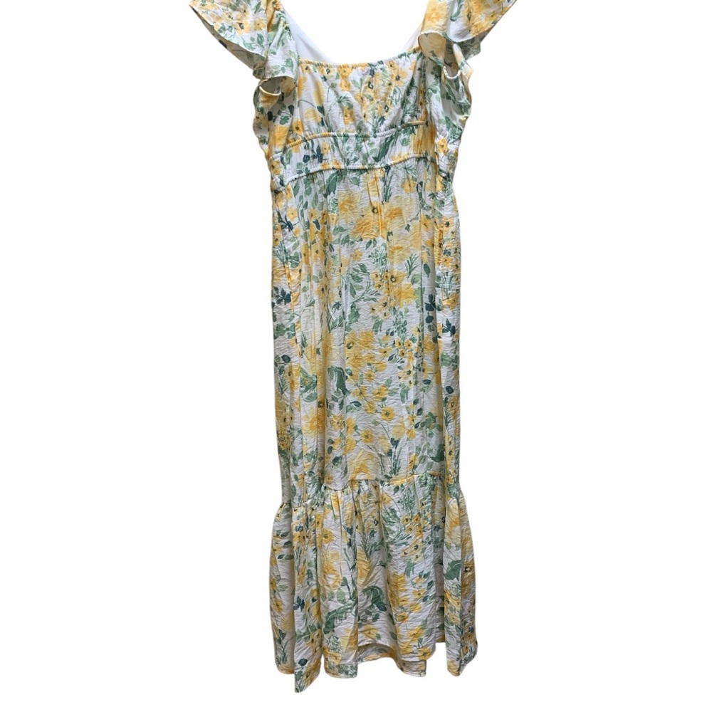 RACHEL ZOE Flutter Sleeve Tie Front Yellow Floral Maxi Dress Size Large - Picture 4 of 13